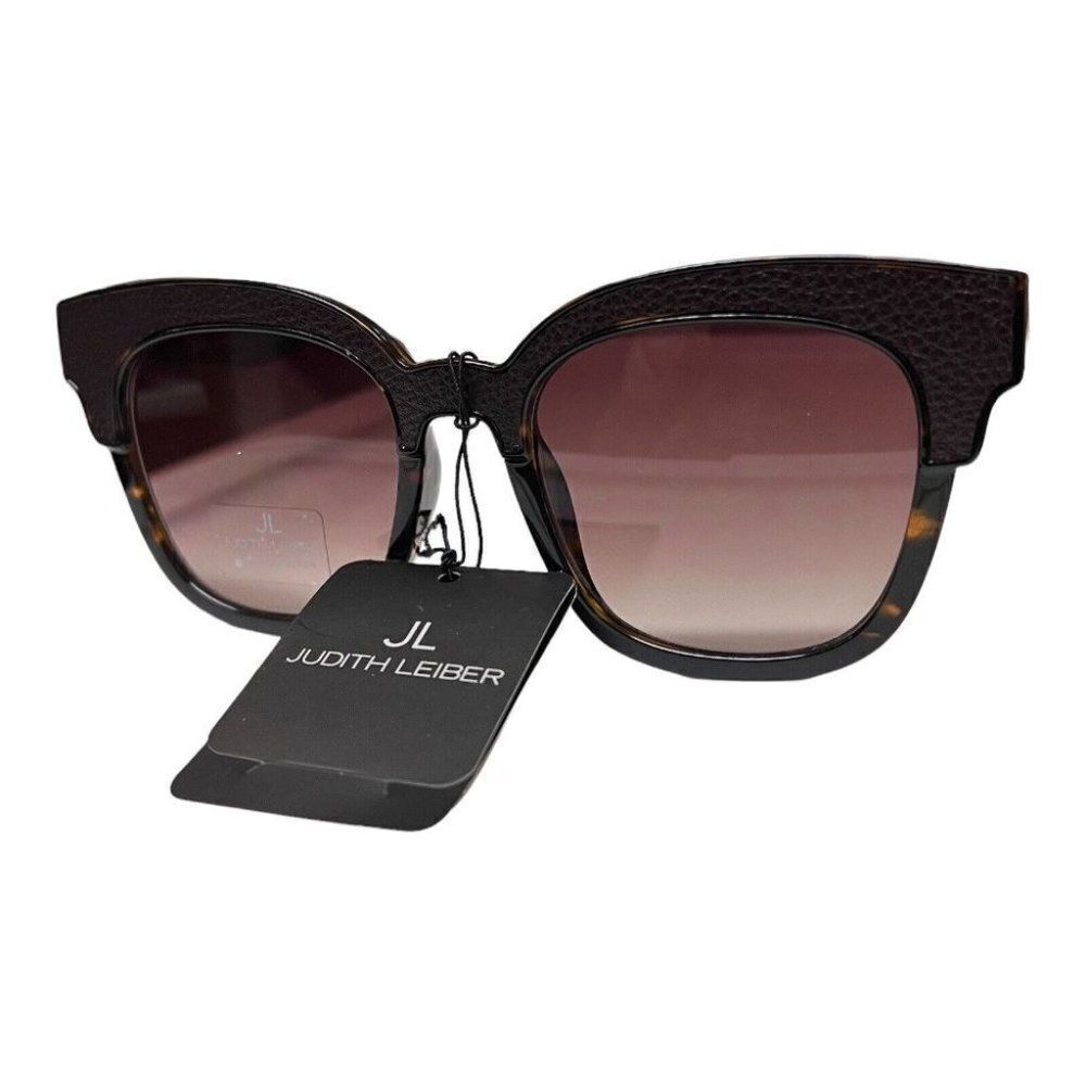 Judith Leiber Uva Sunglasses‎ Brown Tortoise Square Classic Cat Eye Textured